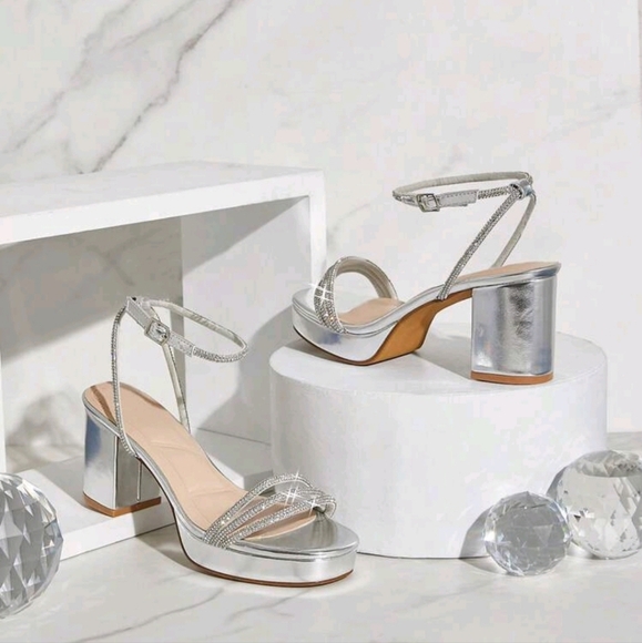 Ladies Dressy Rhinestones Platform High Heel Sandals - Picture 2 of 4